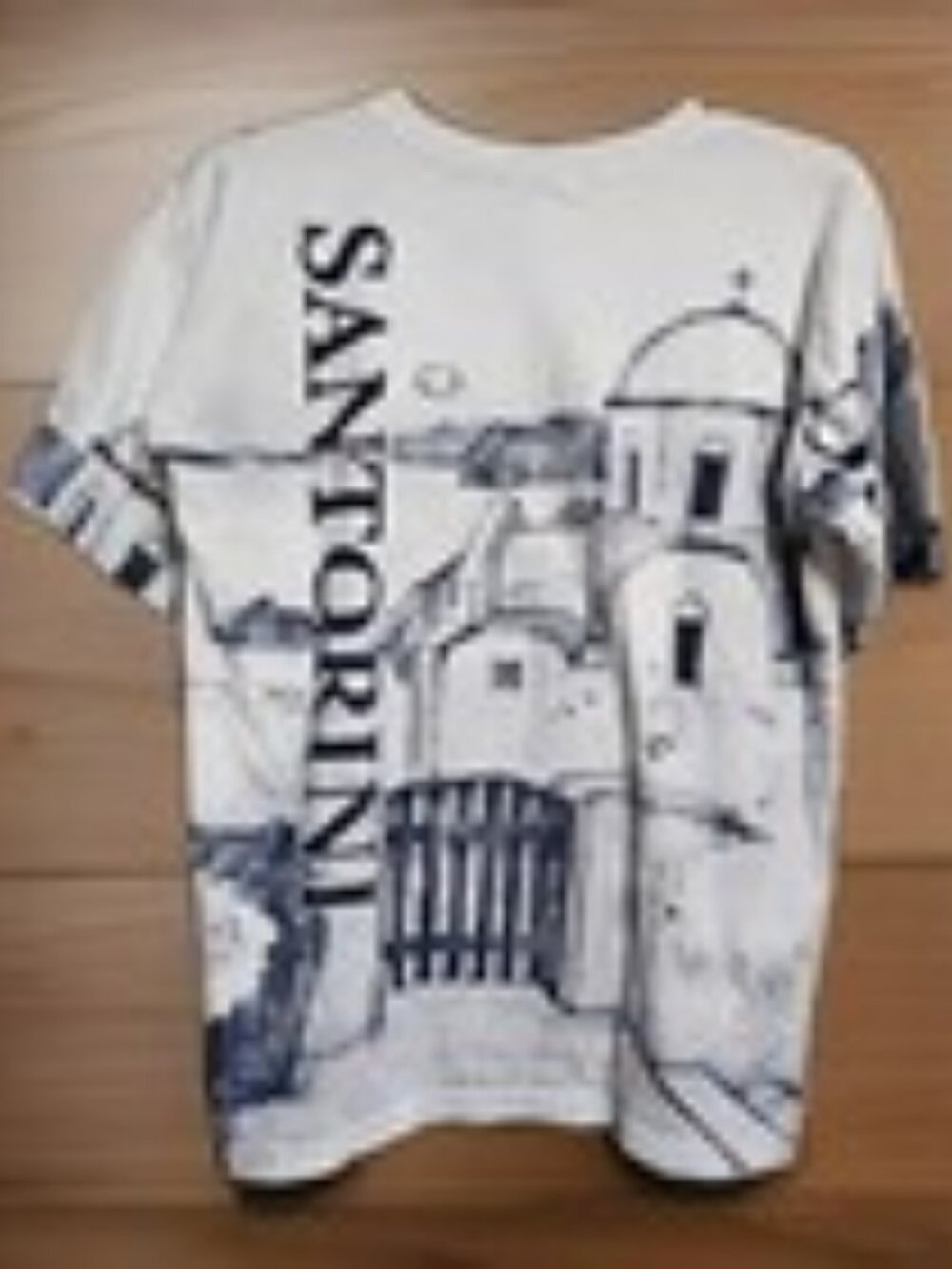 Vintage 90s SANTORINI Greece T-shirt Navy White Large Made In Greece VILLAGE